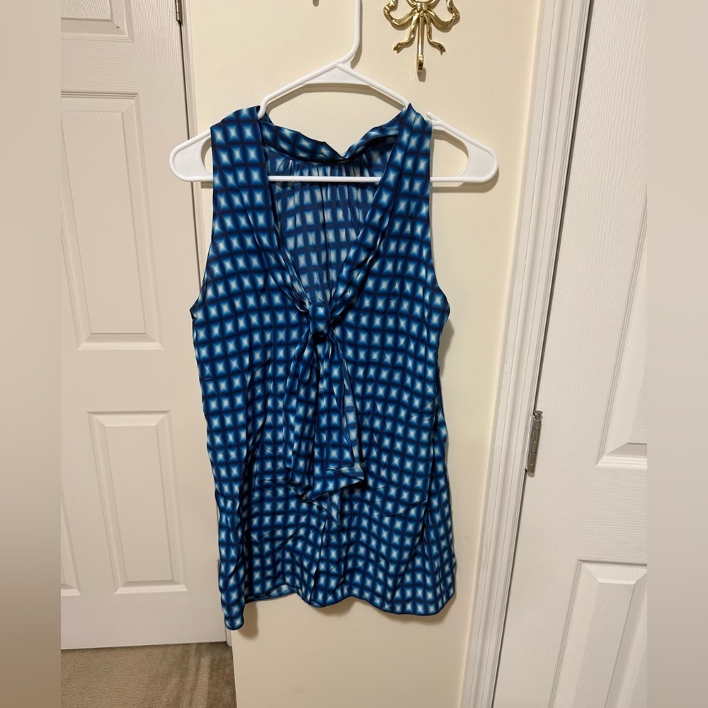 Prada Blue and White Geometric Blouse